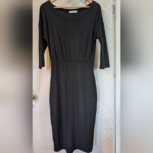 Moyabo Black Midi Dress sz. Medium Pockets,3/4‎ Sleeve Pencil Skirt